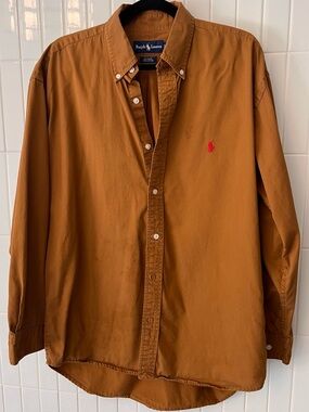 Ralph Lauren Blake Button-Down Shirt oversized Camel Rust Brown 100% Cotton